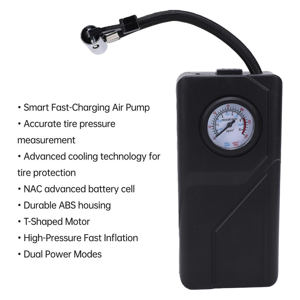 Tire Inflator Portable Air Compressor, Cordless Car Tire Pump with Mechanical Pressure Gauge, Rechargeable Air Pump for