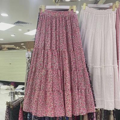 2023 Spring Floral Print Midi Skirt with Elastic Waist for Women