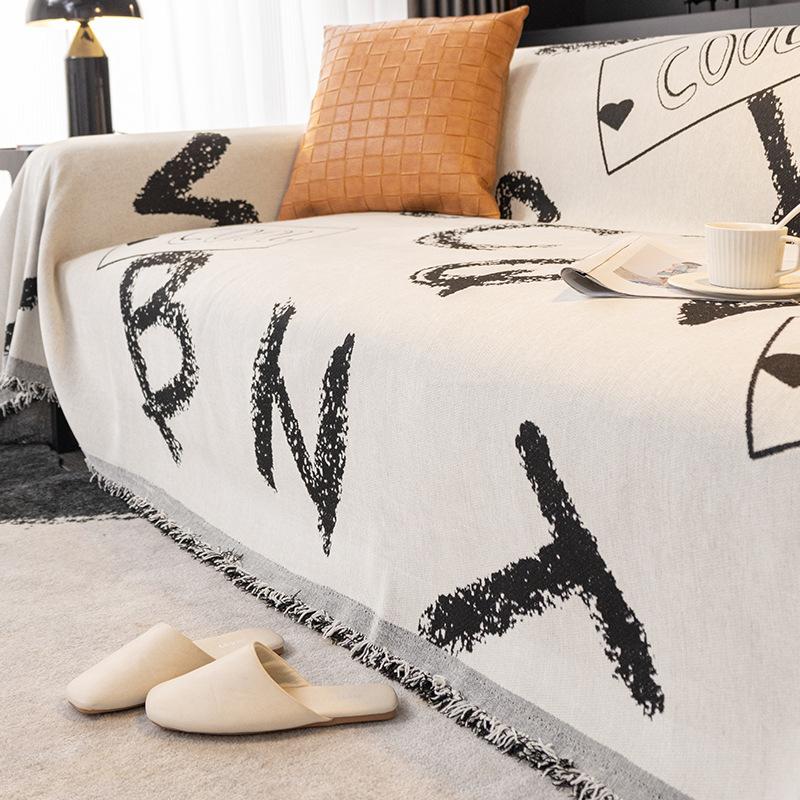 Black Chenille Sofa Cover Cloth Four Seasons General Fabrics Sofa Towel Full Covered Universal Non-Slip Cover Blanket