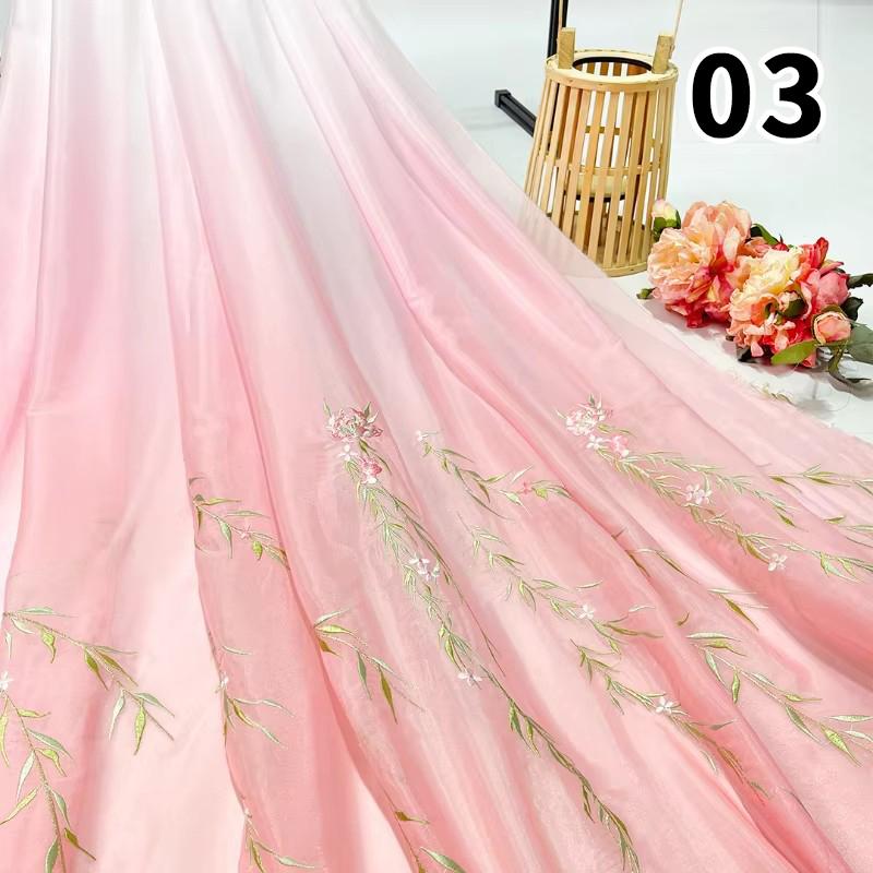 1M Chinese Ancient Style Embroidered Willow Leaf Fabric For Diy Sewing Hanfu Guofeng Dress Peony Embroidery Designer Fabric