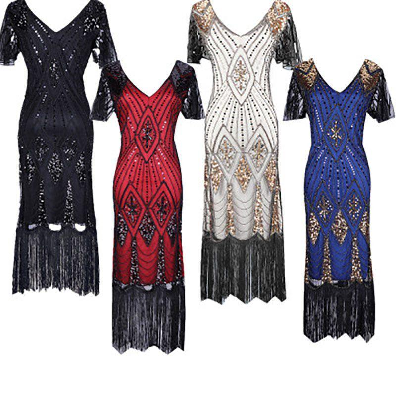 Womens Beaded Sequins Sleeveless Cocktail 1920s Dress Party Evening Gown Prom