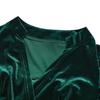 Damen Samt Langarmkleid Lässig Herbst Plissiert V-Ausschnitt A-Linie Fließendes Kleid Formales Hochzeitsgast Partykleid