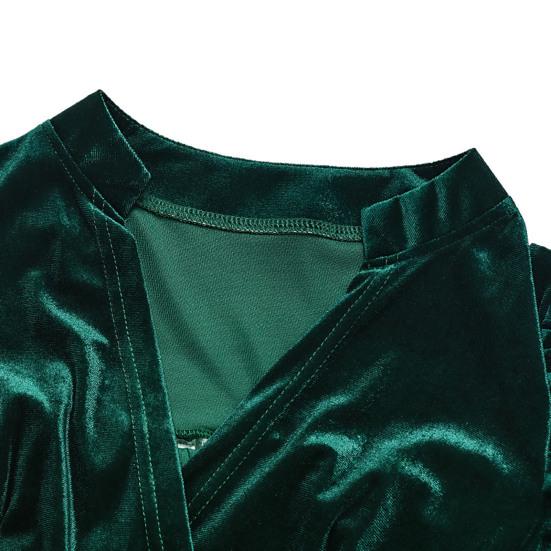 Women's Velvet Long Sleeve Dress Casual Fall Pleated V Neck A Line Flowy Dress Formal Wedding Guest Party Dress