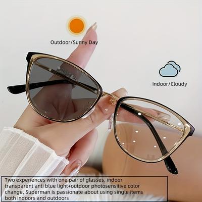 1pcs Latest INS Style Anti Blue Light Color Changing Glasses with Metal Cat Eye Frame for Women's Fashion and Artistic Glasses