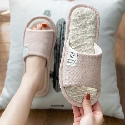 Dámské pantofle pro všechna roční období Pohodlné bavlněné lněné pantofle s otevřenou špičkou Měkké ploché tiché domácí boty Pár konopných pantoflí