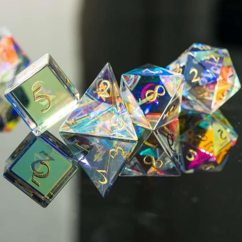 UDIXI Natural Gemstone Dice Set, 7 Gemstone DND Dice for Dungeons and Dragons, Handmade Glass Dice for MTG Tabletop Games (Prism Glass)