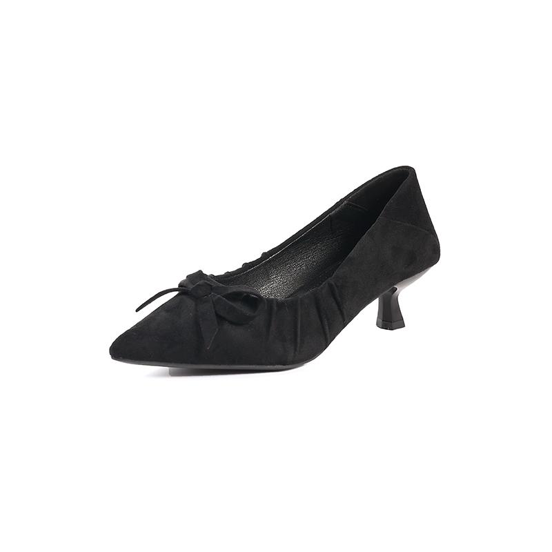 

French Bow Pointed Toe Suede Stiletto Single Shoes Women s Fall 2026 New High Heels 35 чёрный