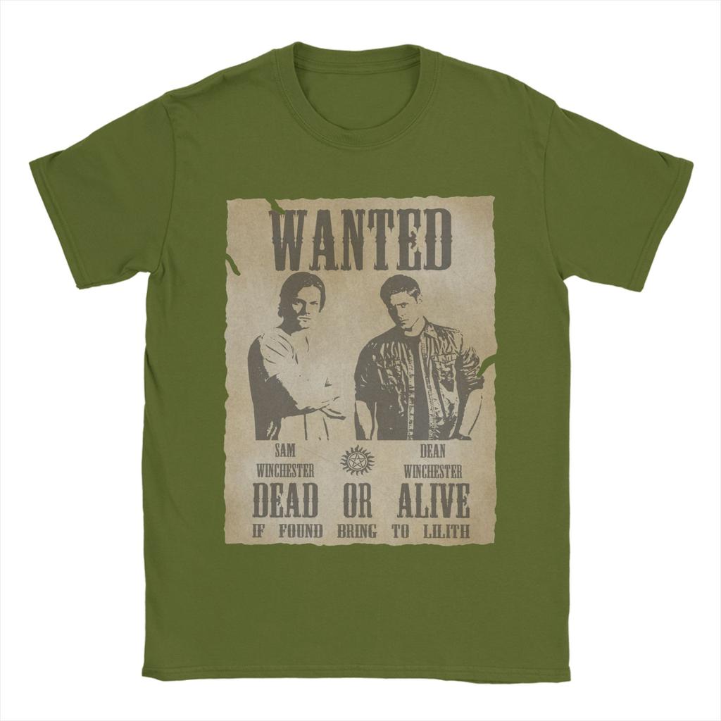 Men TShirts Supernatural Wanted Dead or Alive Humor 100 Cotton Tees Short Sleeve Winchester T Shirt Crew Neck Clothes Original