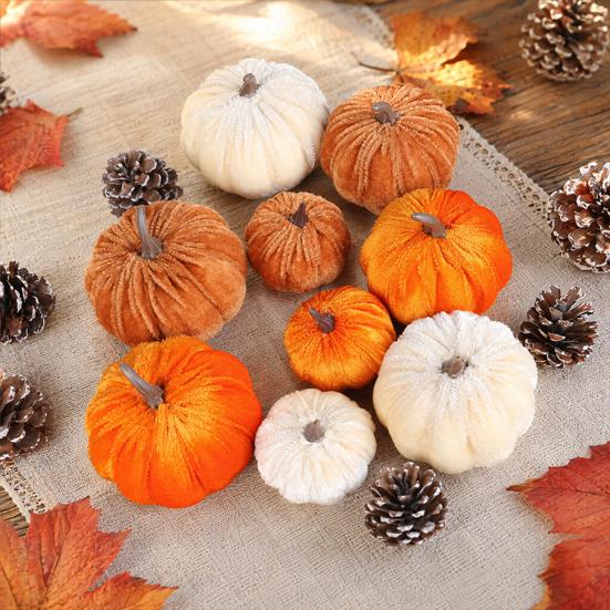 Halloween Holiday Decorative Pumpkins Small Velvet Pumpkin Thanksgiving Table Centerpiece Soft Cool Patterns