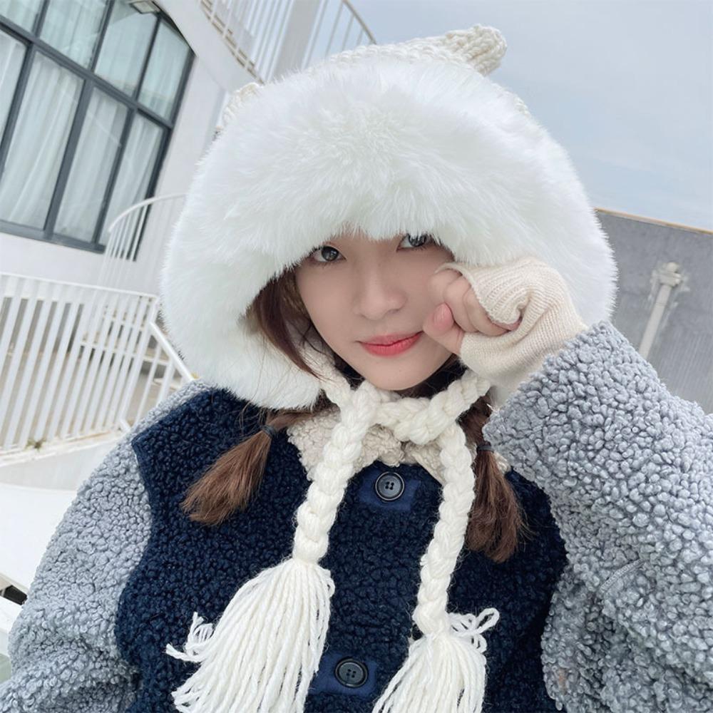 Thickened Plush Hat Windproof Warm Hat Fashion Knitted Cap  Women