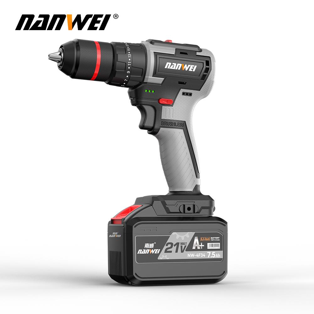 NANWEI 2 Piece 21V Brushless Motor Electric Wrench + Drill Tool Set