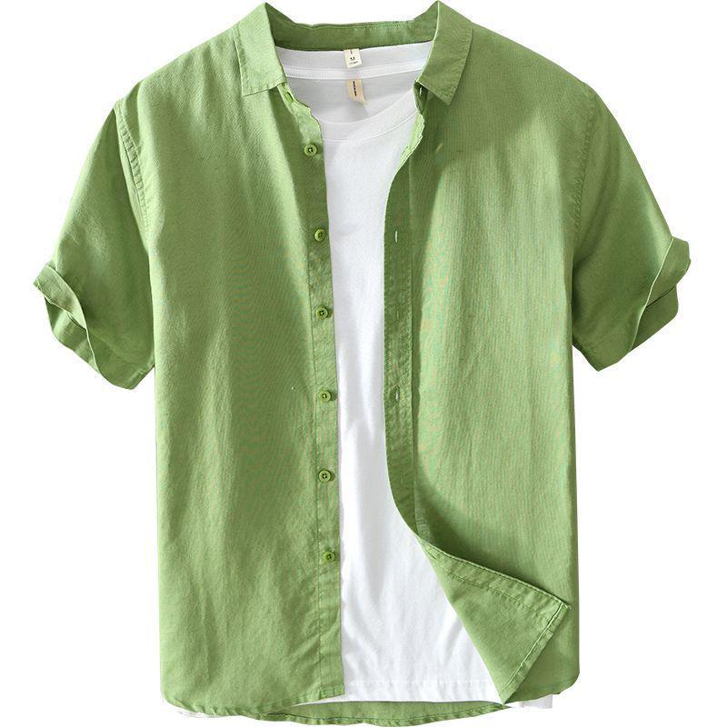 Men's Summer Loose Fit Basic Cotton-Linen Short Sleeve Shirt