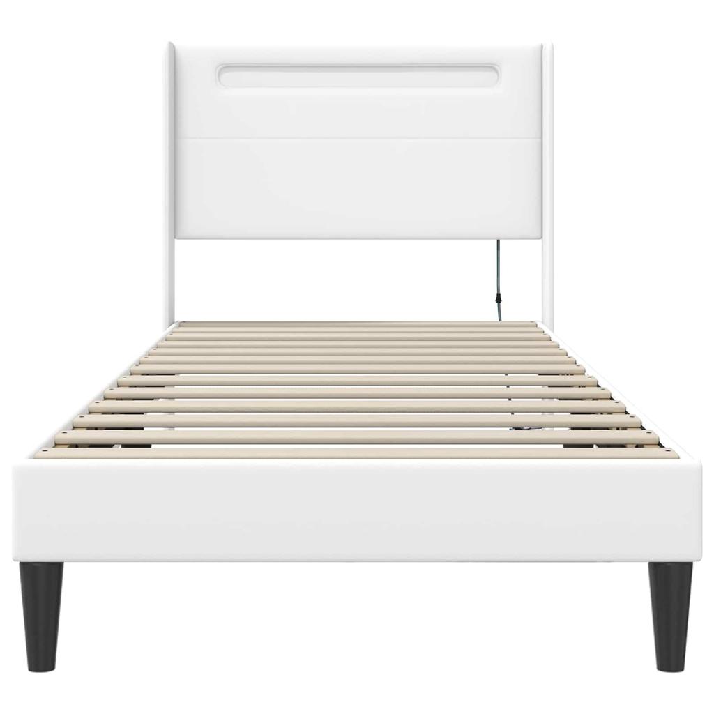 Bed Frame with LED Light Strips White 80 X 200 Cm Faux Leather