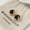 S925 Sterling Silver Retro French Wheat Ear Geometric Black Stud Earrings - Elegant and Versatile Design