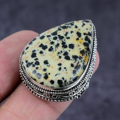 Bague en argent sterling 925, pierre précieuse naturelle de jaspe dalmatien, taille 10, N5u83
