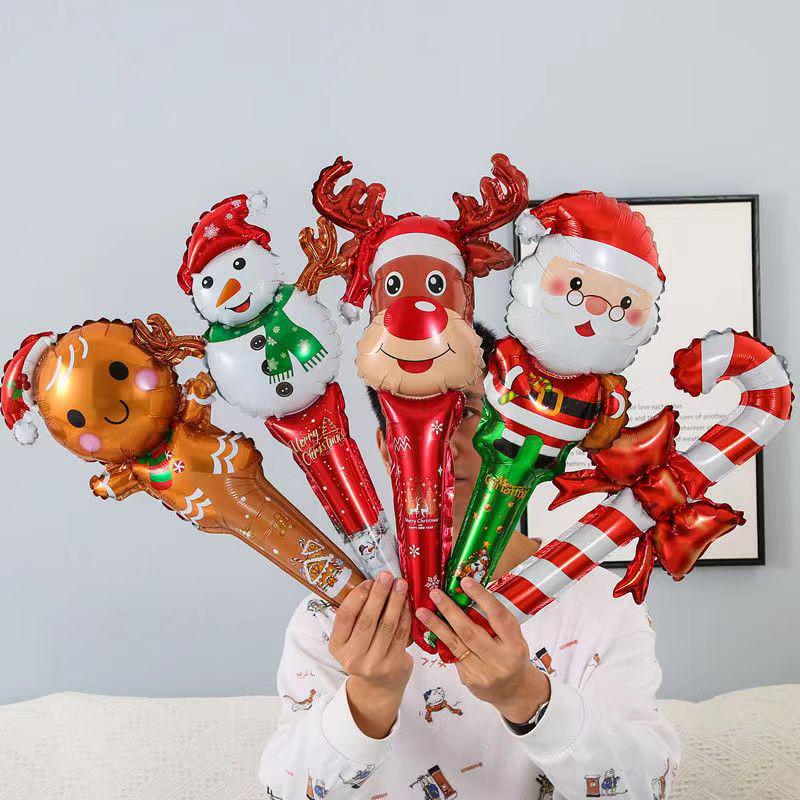 Santa Claus Christmas Decoration Balloons with Sticks and Small Gift Headbands for Kindergarten and Mall Scenes