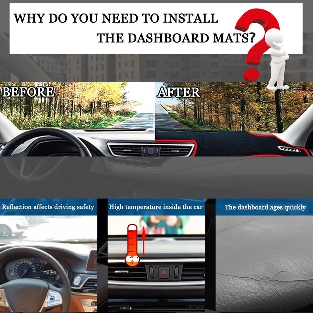 Dashboard Cover Dash Cover Mat Pad Carpet Custom Fit for Honda Civic Coupe Sedan/Hatchback 2016 2017 2018 2019 2020 2021 Accessories Anti-Skid Center