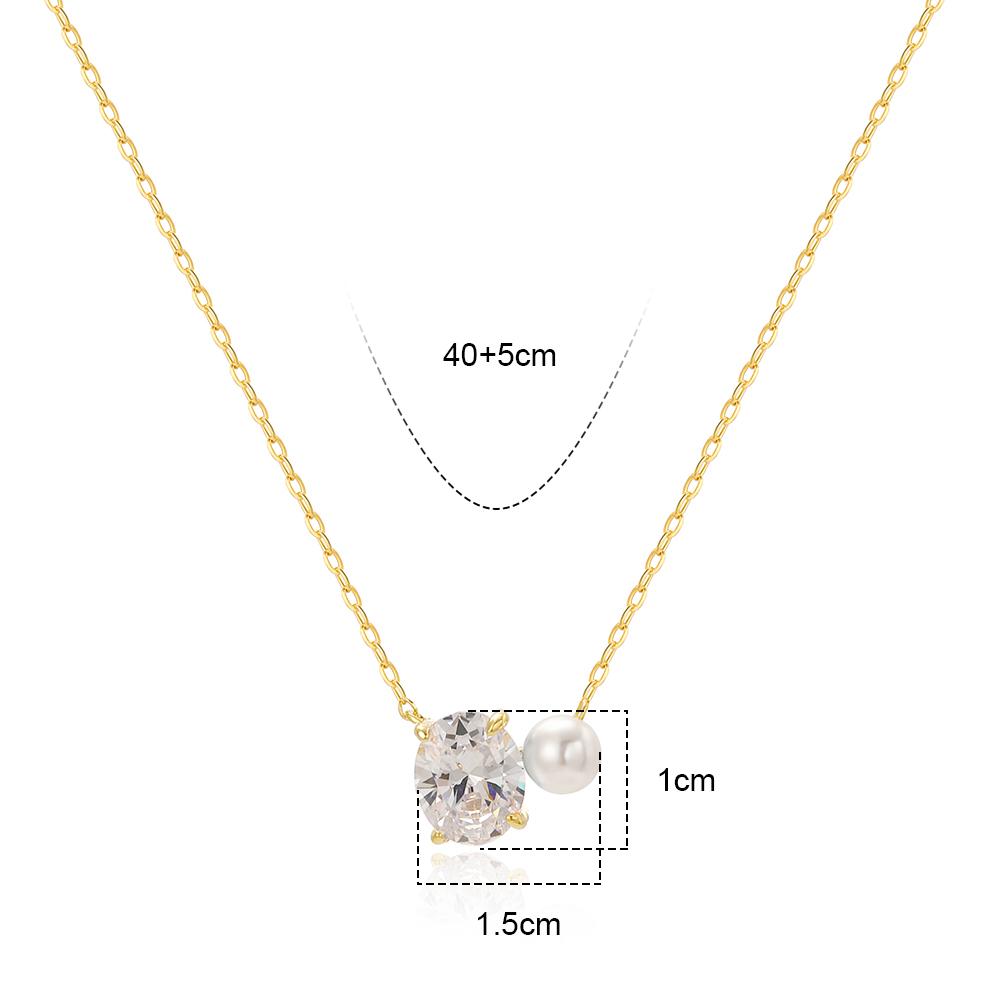 18K Gold Plated Green Zircon Oval Pendant Necklace Ladies Simple Girl Pearl Elegent Temperament Wedding Jewelry For Women