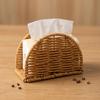 Hand-made Rattan Weave Tissue Holder Retro Rustic Style Desktop Storage Basket