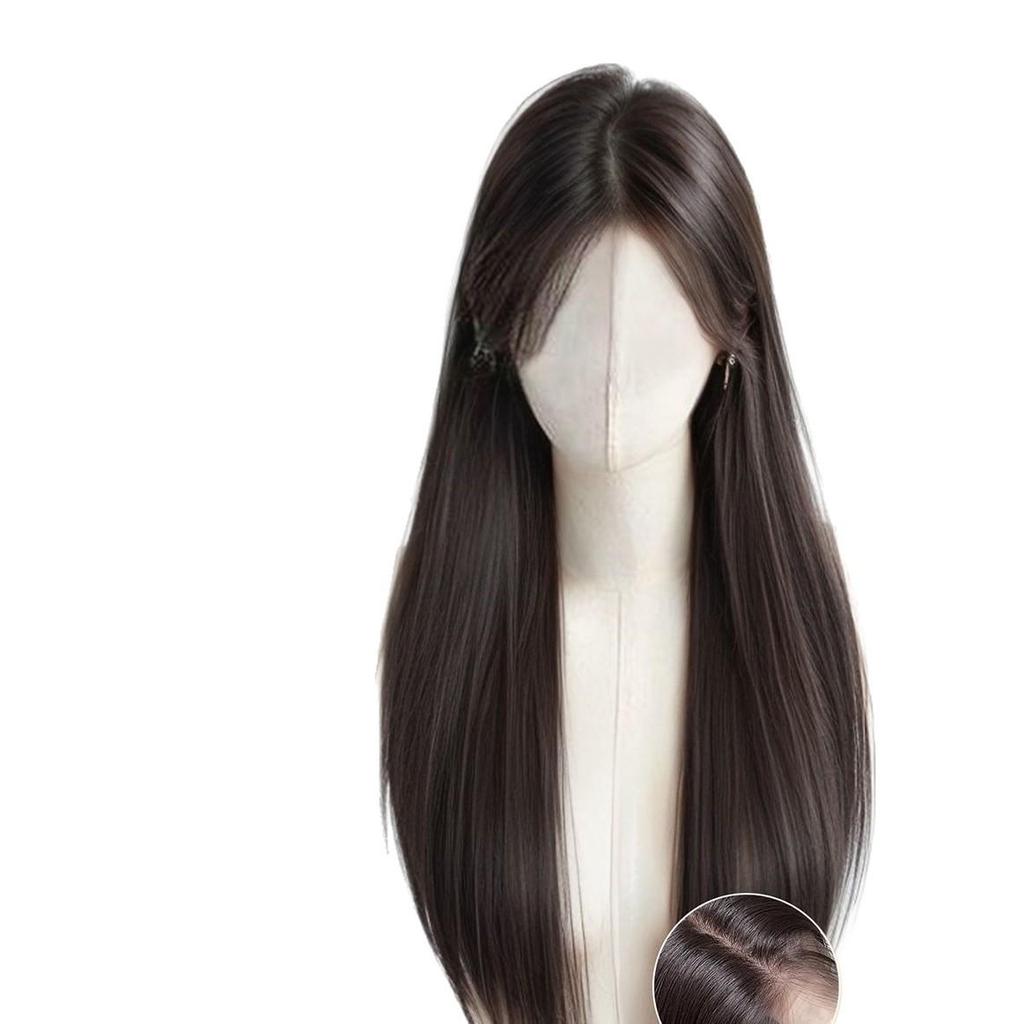 Damski czarny długi prosty dopinany włos: Zwiększa objętość włosów, kryje siwe włosy i zapewnia pełne pokrycie głowy.