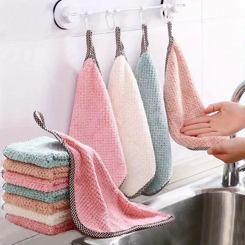 5/10/20pcs Hanging Thickened Coral Fleece Dishcloth Soft Absorbent Towel Suitable for Kitchen, Car, Window Cleaning Towel