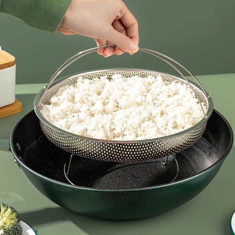 Stainless Steel Multi-Cooker: Steamer, Drain Basket, Rice Sieve, and Pot with Handle