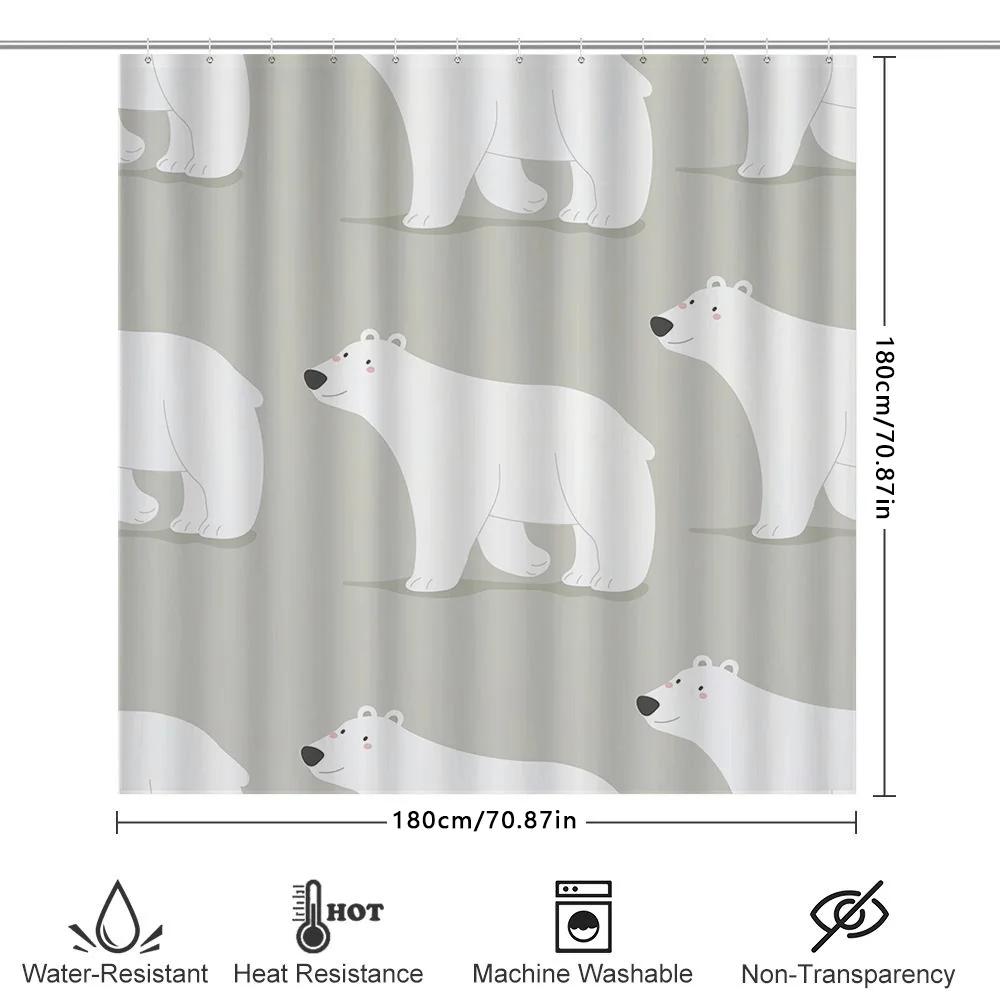 White Polar Bear Print Shower Curtain Waterproof Bath Mat Rug Decoration Home Decor Bathroom Accessories Set Multicolor 180X240C