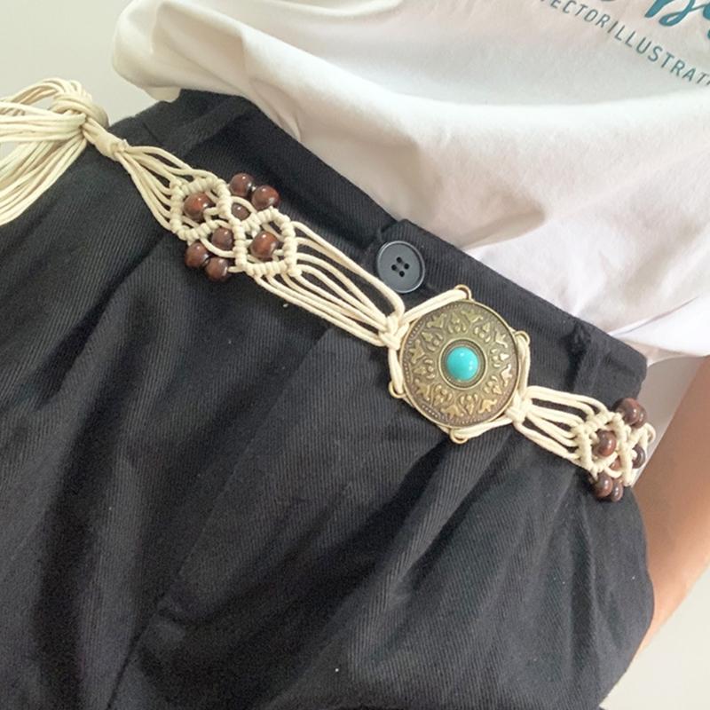 Women Shirt Waist Belt Vintage Bohemian Adjustable Braided Waist Belt with Tassels Women Dress Shirt Wide Waist Belt