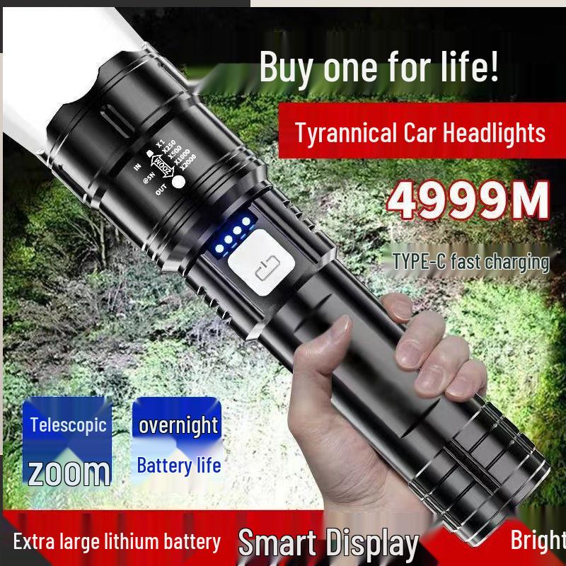 Rechargeable High-Power LED Flashlight: Small, Portable, Tactical, Multifunctional, Long-Range White Light
