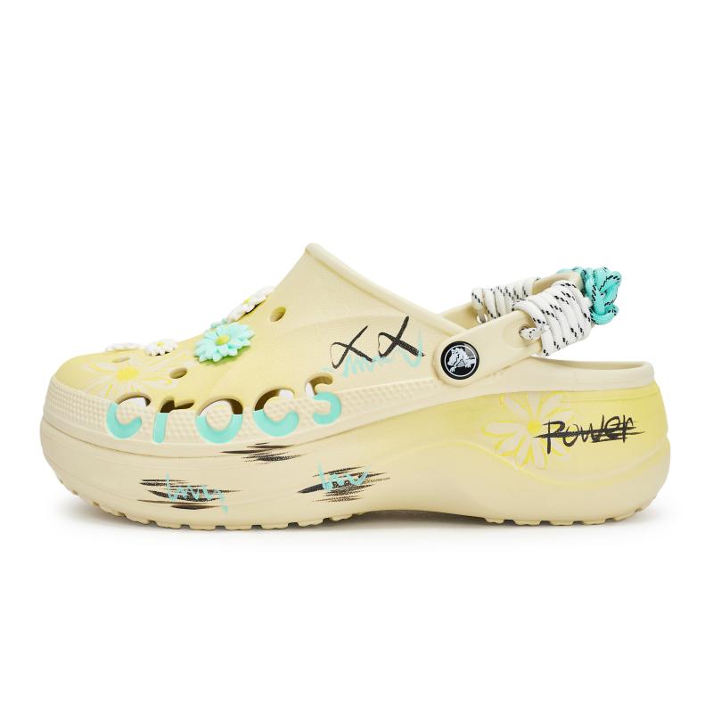 Crocs Baya Platform Clog 811 Made Daisy Flower Language Special Shoe Box Small Daisy Hole Shoes Women's White Yellow Blue