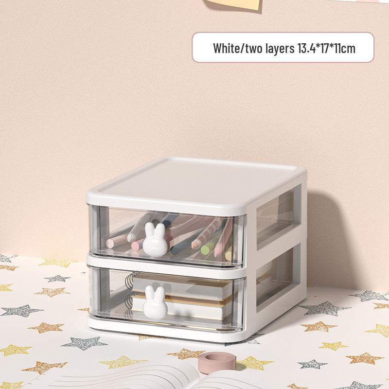 Rabbit Cartoon Transparent Mini Desktop Drawer Box for Stationery