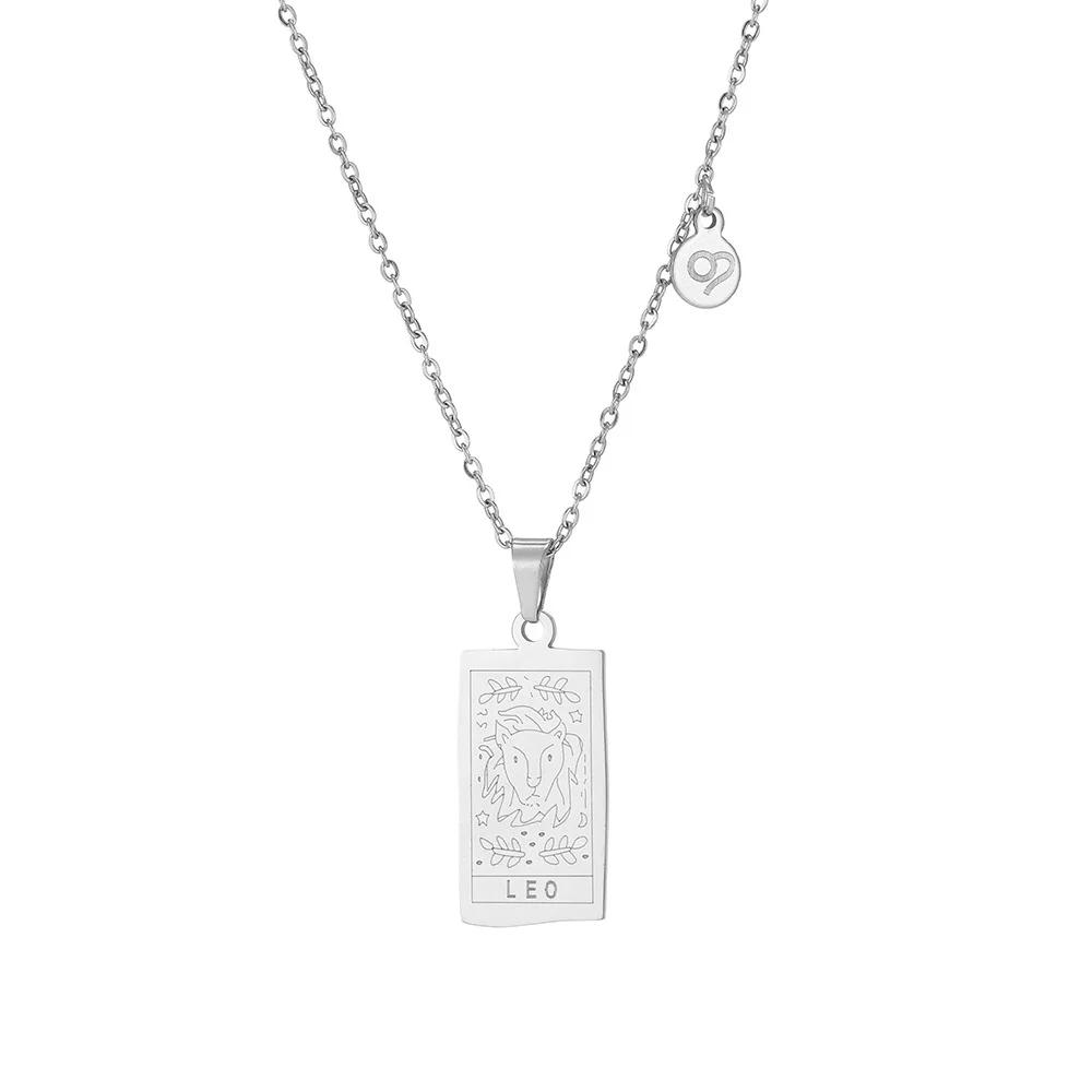 Vintage Geometric 12 Constellations Square Pendant Necklace Fashion Gold Color Metal Collar Charm Necklace Jewelry 2024 New