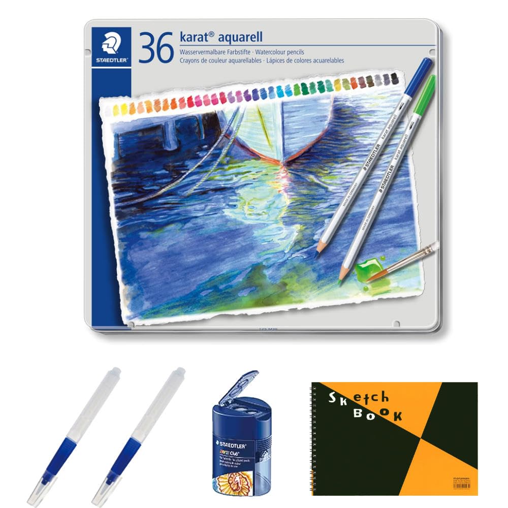 

Staedtler Carat Aquarelle Watercolor Pencils 125 M36 (36 Colors) Set with Watercolor Brush, Pencil Sharpener, and Sketchbook