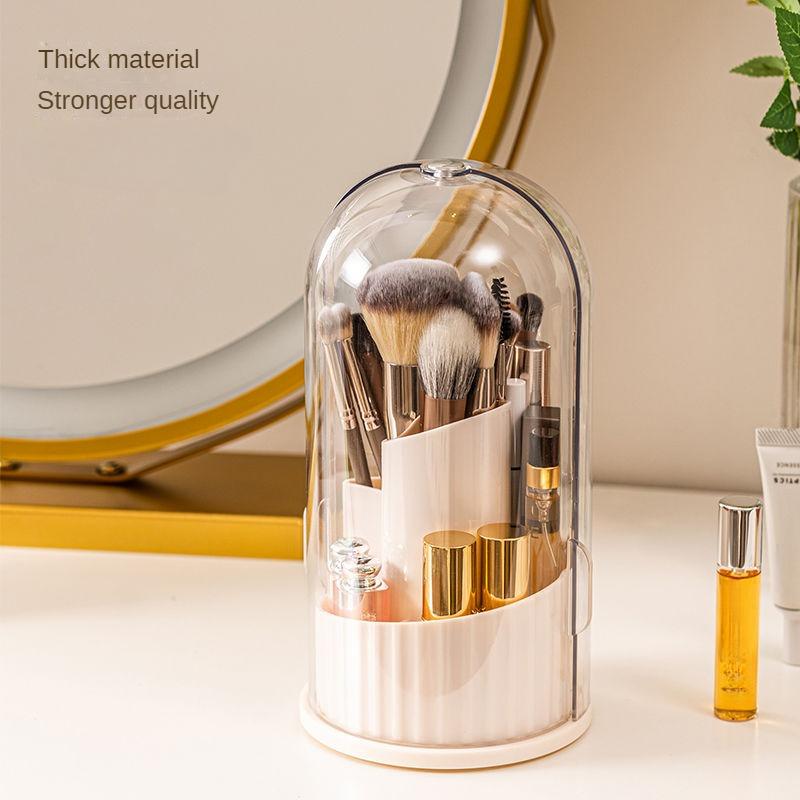 Makeup Barrel Brush Rotating Open Door Cosmetics with Lid Storage Box Transparent Desktop Lip Brush Barrel Rotatable Pen Holder