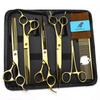 8.0-inch Gold Pet Grooming Scissor Set: Straight, Curved, Thinning Shears, Multi-color, 2-tooth, 4-piece with Custom Logo