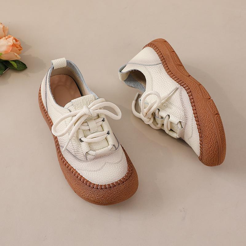 Feerldi Brand Oxford Sneakers Woman Retro Brown Flats Designer Casual Lace Up Moccasins Female Genuine Leather Driving Shoes