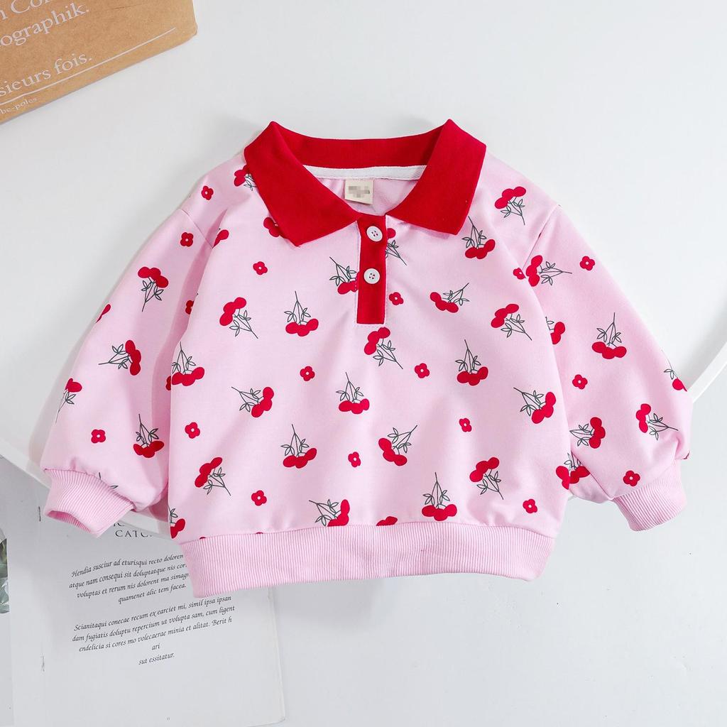 Girls' 2025 Autumn Heart Design Loose Pullover Top