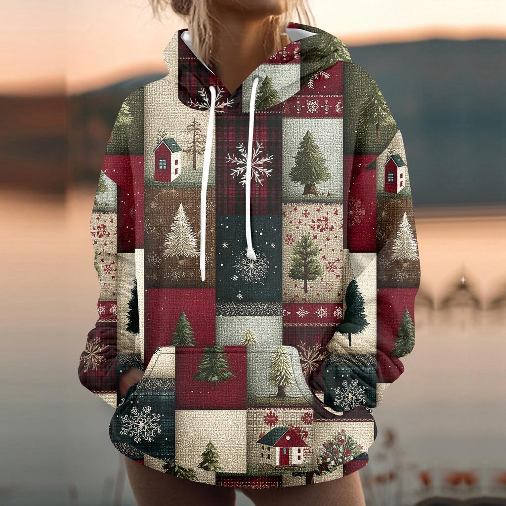 Women's Fashion Sweatshirt Printed Casual Hooded Sweatshirt With Pockets