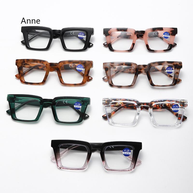 New Fashionable Large Frame Reading Glasses with Spring Legs Multi-colour Anti-blue Light Presbyopia Glasses for Men and Women