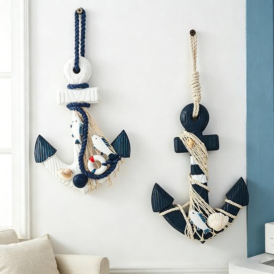 Nautical Wooden Ornament with Rope Beach Ocean Theme Wall Art Rustic Coastal Door Hanging Ornament for Bedroom Living Room Decor