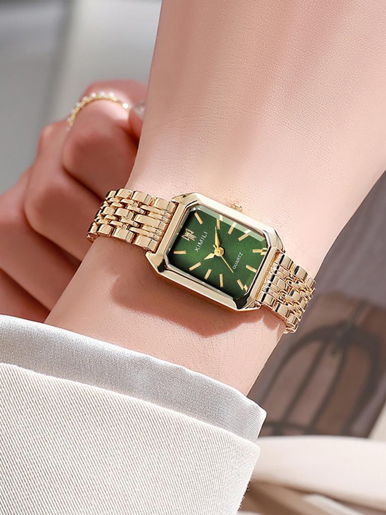 Fashion Entry Luxury Small Square No Number Dial Alloy Strap Women Quartz Watch Bracelet 5 Piece Set for Thanksgiving Christmas