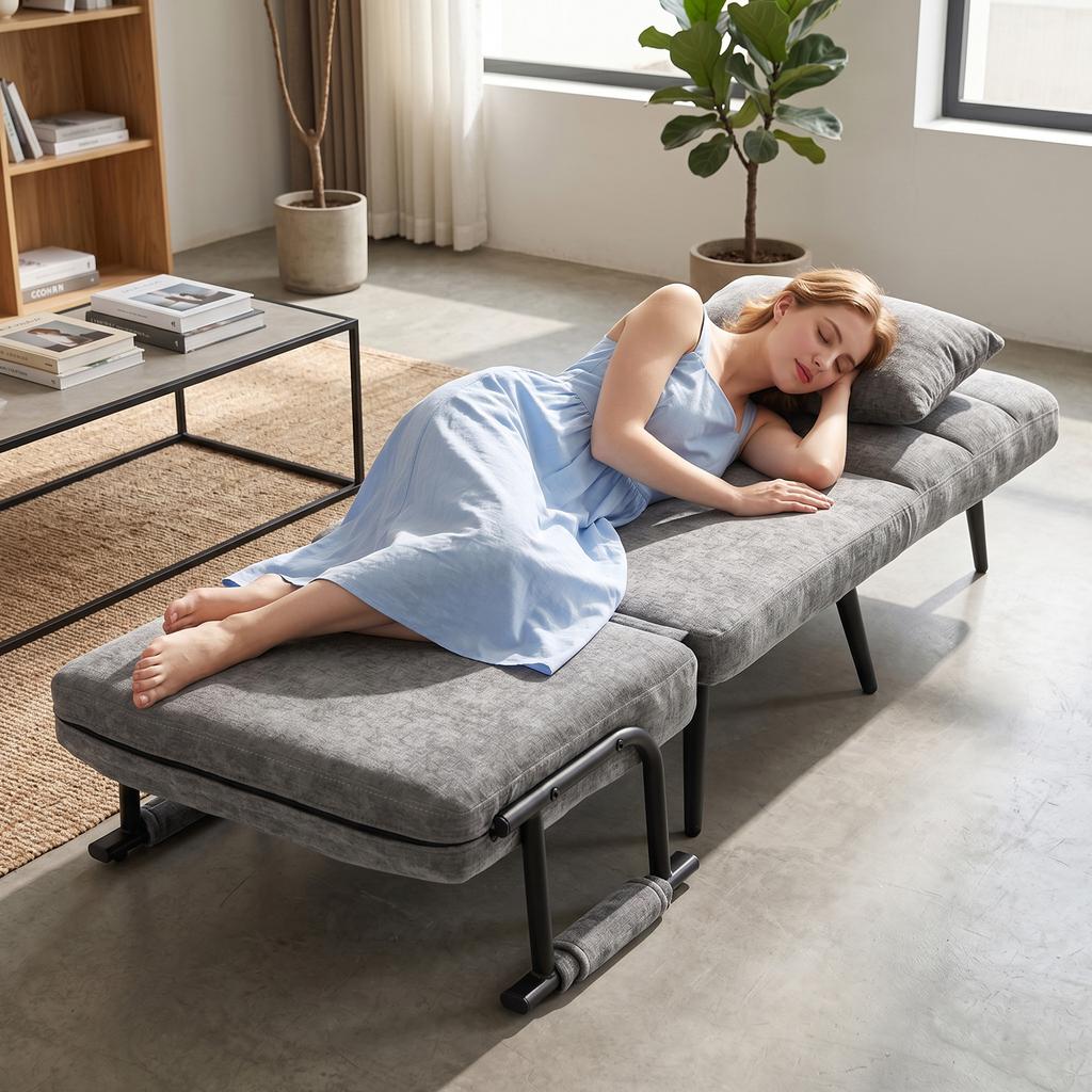 Sleeper Chair 3-in-1 Foldable Chair with Sleep Function, 186 X 60 Cm Sleeper Chair with 5-Position Adjustable Backrest