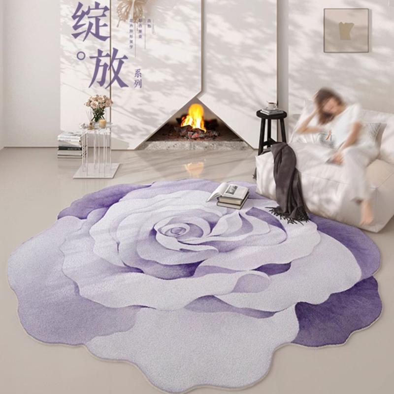 French Style Living Room Decoration Flower Carpet Irregular Shape Rugs for Bedroom Vintage Art Lounge Rug Home Thicken Floor Mat