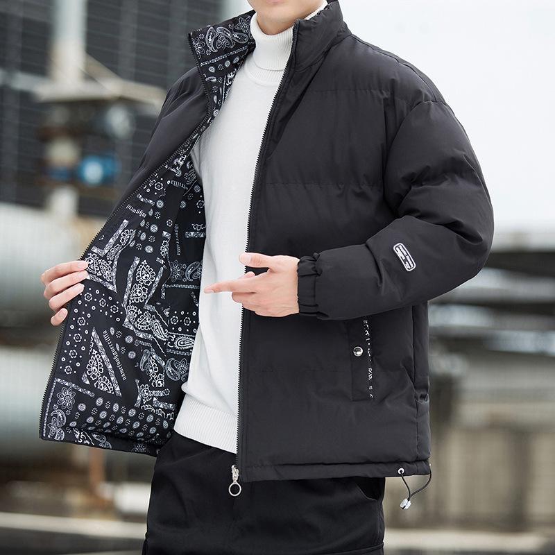 

Wearing cotton clothes on both sides, men s winter couple s bread clothes, loose warm cotton-padded jackets, spring and autumn styles S чорний