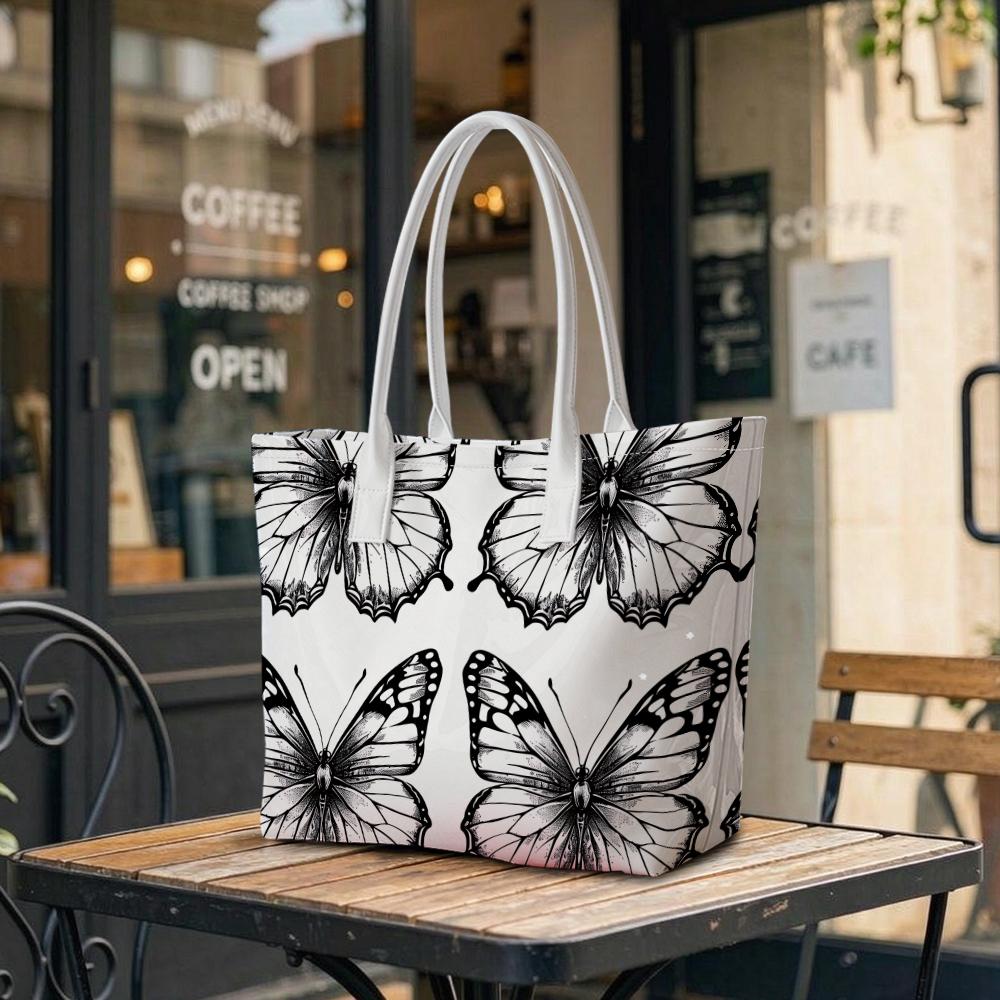 Butterfly Pattern Tote Bag Casual Fashion Handbag for Daily Use Portable Stylish Carry Bag for Women