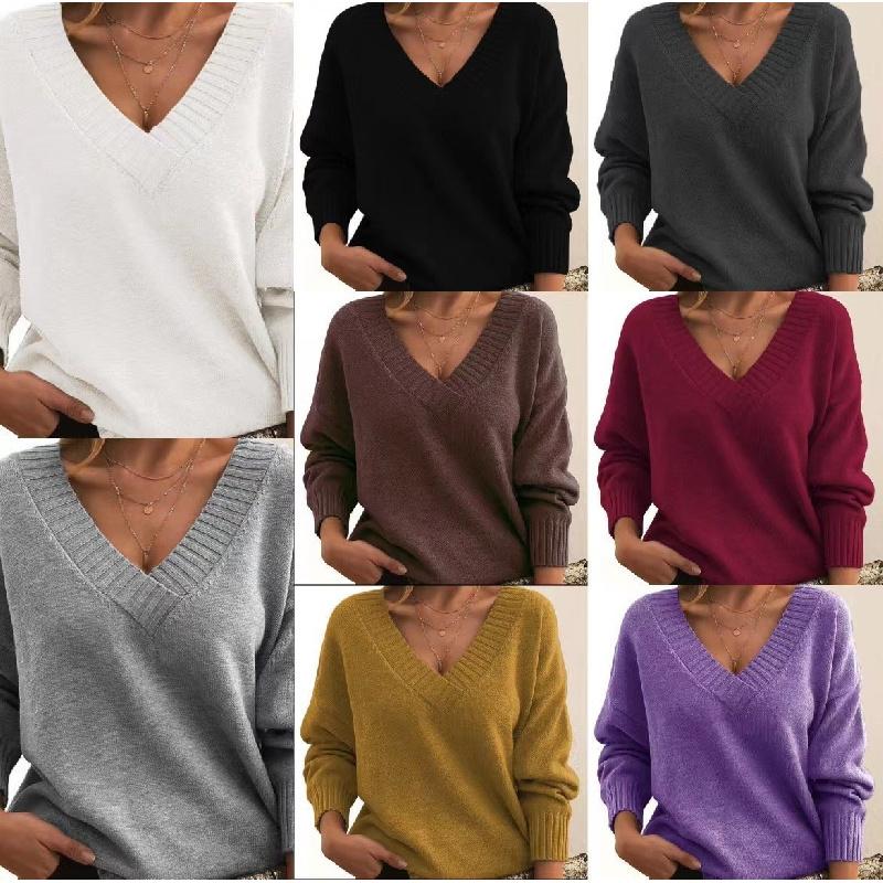2026 New Women's Pullover Sweater, Loose V-Neck, Casual Versatile Knitwear
