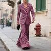 INCERUN Two Pieces Men Lapel Striped Long Sleeve Thin Blazer Long Flare Pants Sets