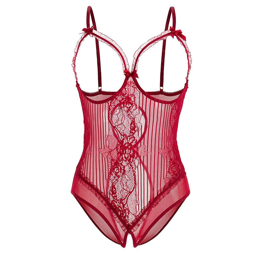 Women Sexy Lingerie Lace Backless Bodysuit Bandage Open Crotch Jumpsuit Pajamas
