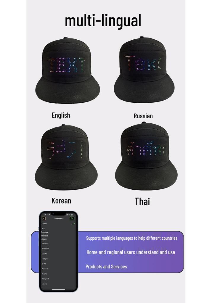 Bluetooth LED Text Display Hut - Personalisierbare Werbe-Baseballkappe mit großem Schirm
