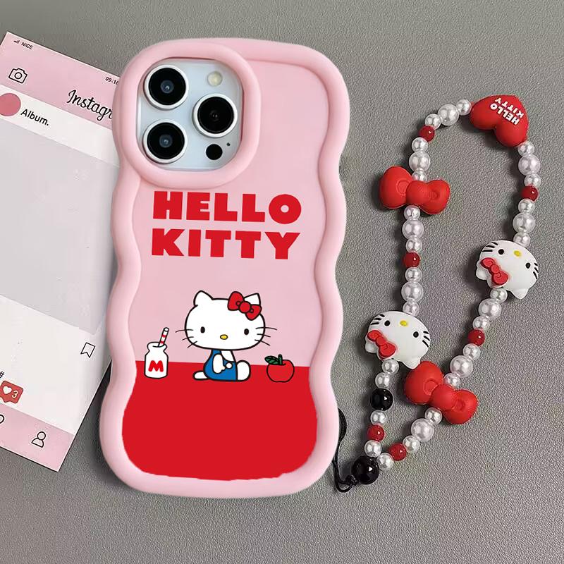Candy Hello Kitty Bracelet Chain Casing For Samsung Galaxy S26 S25 S24 Ultra Plus A56 A55 A16 A15 A53 A17 A07 A06 A16 5G Case